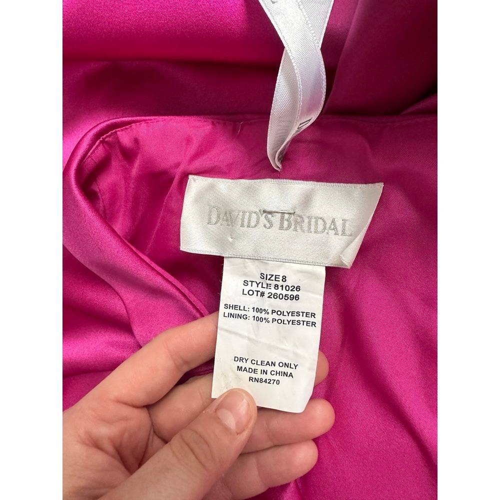 David's Bridal Fuchsia Strapless Fit & Flare Dainty Simple Gown Dress w Train - Picture 12 of 12